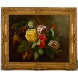 ***WITHDRAWN*** Late 19th Century American school. 'Still Life Summer Roses'. Oil on canvas. In a