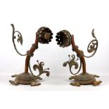 A pair of Gothic revival period ecclesiastical, cast iron and copper church wall sconces of