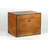 An early 19th century brass mounted camphorwood campaign box with recessed handles, zinc lined, W 45