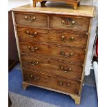 A 19th Century mahogany chest of two short and four long drawers, raised on bracket feet, 88cm