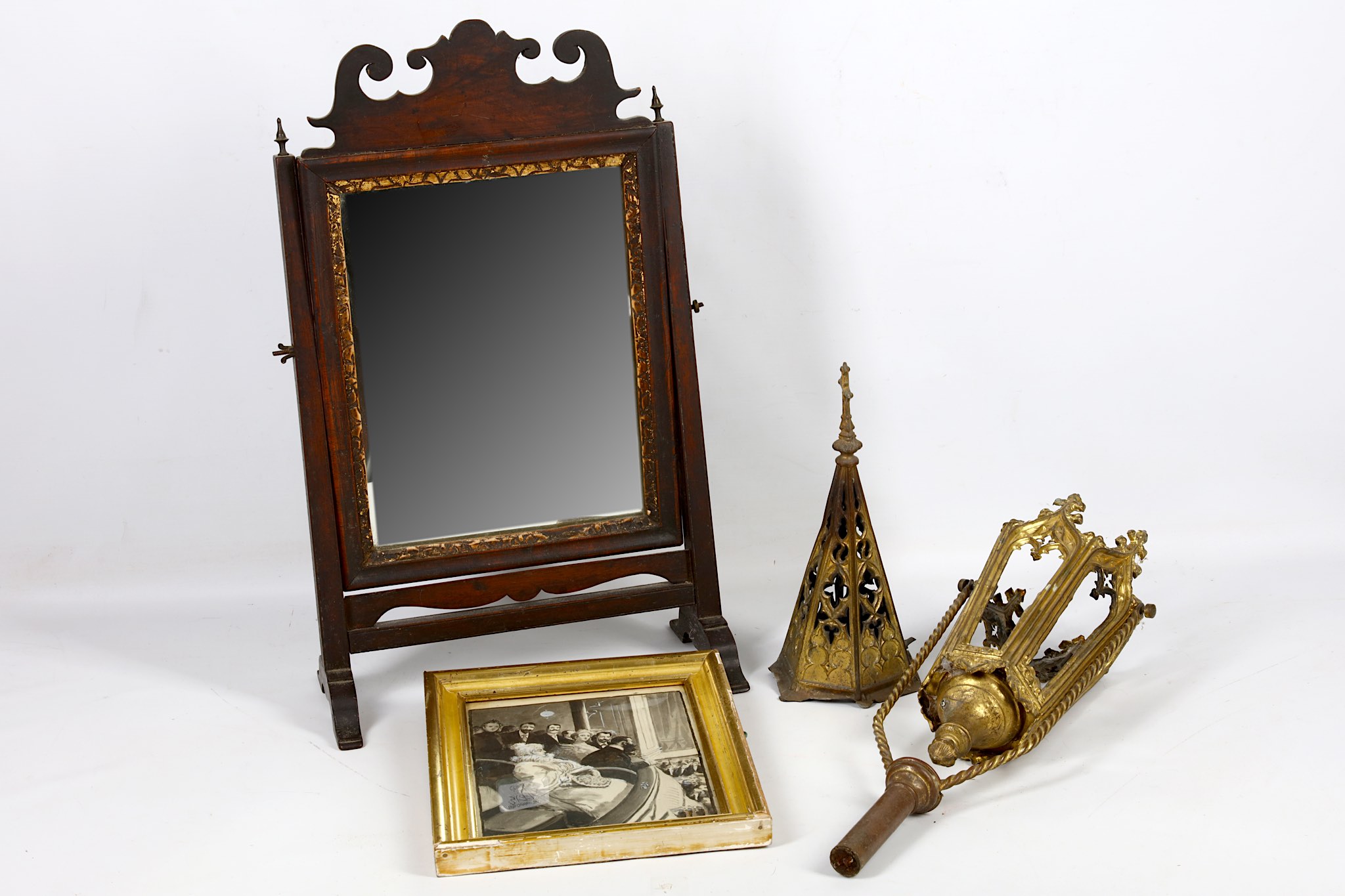 A mixed group of items to include a Venetian pierced gilt lantern, a pen and wash by Paul Fischer of