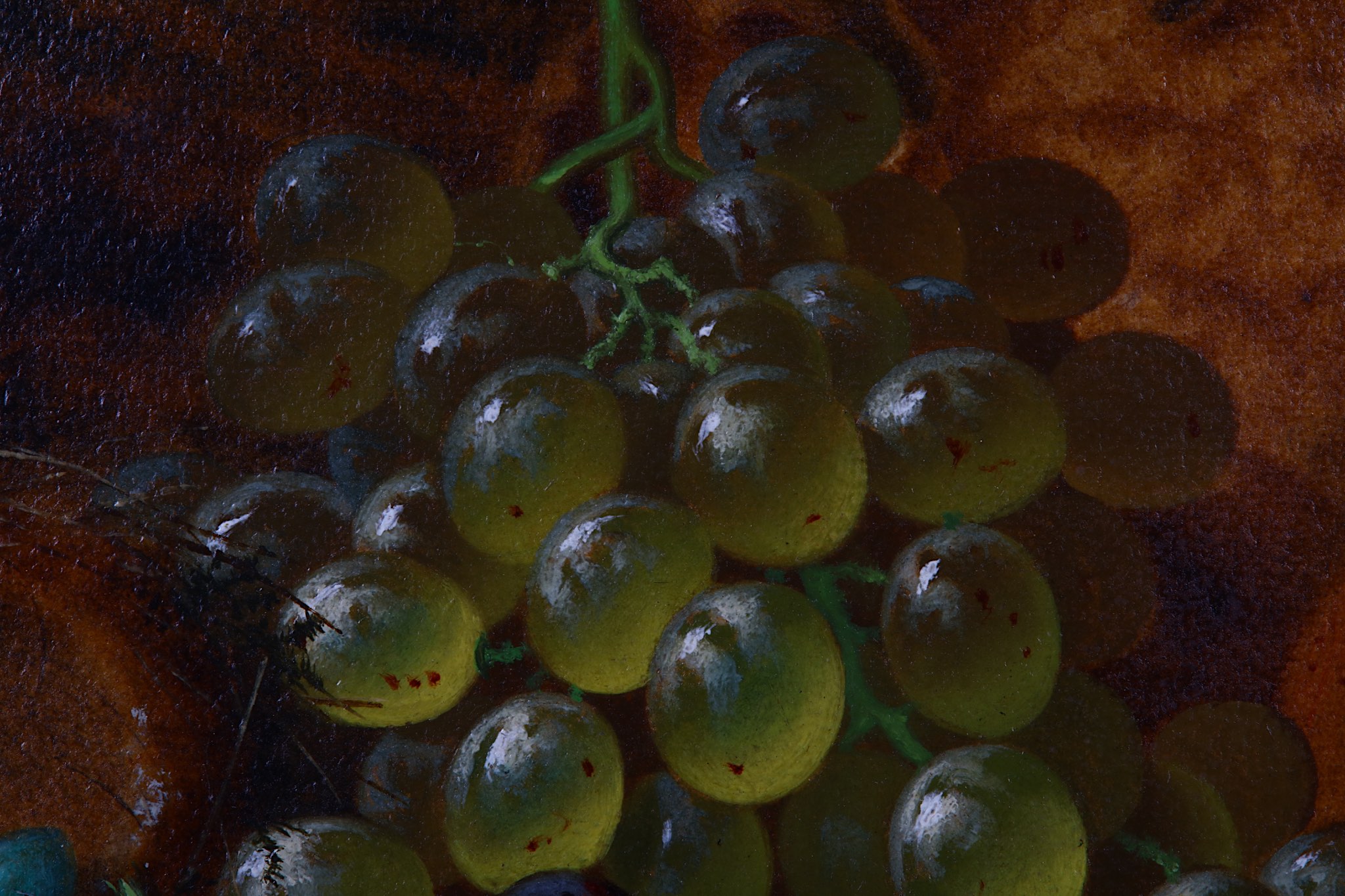 Late 19th Century Continental school. 'Still Life Grapes, Strawberries and Plums'. Oil on milled - Image 3 of 4