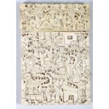 A Chinese 19th Century, Cantonese ivory card case intricately decorated with scenes of village