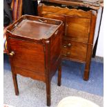 A Georgian mahogany tray top commode (50cm wide), together with an antique mahogany bedside