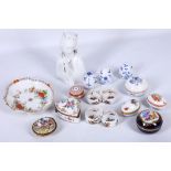 A pair of 19th Century Meissen hard-paste porcelain miniature salts, painted with birds and insects,