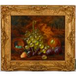 Late 19th Century Continental school. 'Still Life Grapes, Strawberries and Plums'. Oil on milled