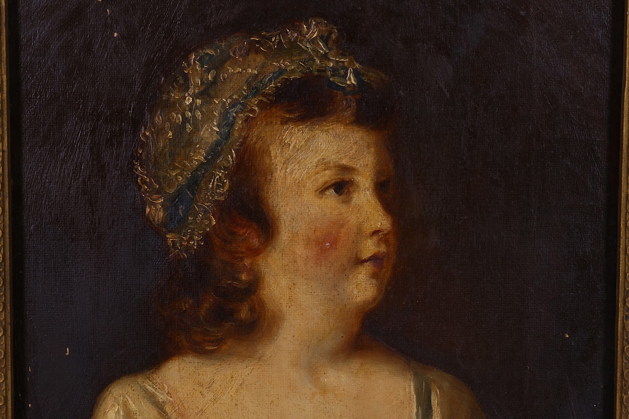 Mid 19th Century English school, portrait of a young girl in lace bonnet, oil on canvas, 24 x 19cm. - Bild 2 aus 3