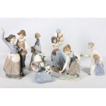 Lladro porcelain group, Folk Dancing H 31 cm, one other Going To Bed and four further Lladro