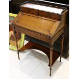 Late 19th century French mahogany Bonheur Du Jour, with 3/4 brass gallery over two drawers and