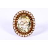 A 19th century citrine and half-pearl cluster ring, ring size M