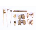 A collection of gentleman's accessories, Including four stick pins, three set with diamonds, two