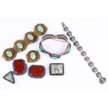 A collection of filigree jewellery, Including three bracelets, a slider, and two clips (6)