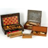 Victorian pine cased games compendium including chess, backgammon and steeplechase, three cribbage