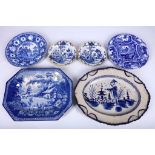 An interesting collection of early English blue and white pearlware, 18th / 19th Century, comprising