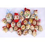 A collection of was and beaded Easter eggs, made by the Arab sisters of the Convent of the