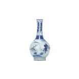 A CHINESE BLUE AND WHITE VASE. Transitional era. Of hexagonal pear-shaped form, the body decorated