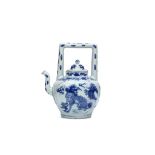 A CHINESE BLUE AND WHITE TEAPOT AND COVER. Transitional era. With short serpentine spouts and