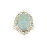 An opal and diamond cluster ring