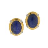 A pair of lapis lazuli and diamond earrings, circa 1985