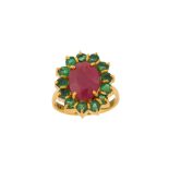 A ruby and emerald cluster ring