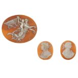 Three unmounted oval shell cameos