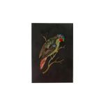 A Pietra dura plaque with a parrot on branch, panel size: 25 x 17.5cm.