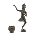 20th century Thai bronze of a female dancer and a small Art Nouveau embossed copper vessel (2)