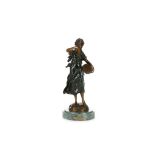 After Moreau, a bronzed clod painted figure of girl with tambourine, supported on a circular