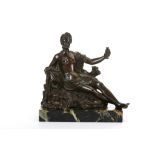 A 19th Century bronze figure of a naiad reclining on a rock, on marble base, 16.5cm.