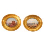 Gargullo, a pair of late 18th / early 19th Century oval Italian views oil on paper, gilt framed,