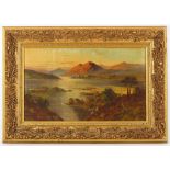 W. Richards, 19th Century British. 'Mountain Sunset'. Oil on board. Signed. Framed. 30 x 48cm.