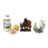 A Chinese famille rose figurative vase, together with a famille rose 'bird and flower' vase, a