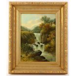 William Stone fl. 1865-1878. 'Welsh Mountain Waterfall'. Oil on canvas landscape. Signed lower