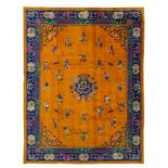 A FINE CHINESE CARPET approx: 11ft.10in. x 9f.(360cm. x 274cm.) The field with various Buddhist