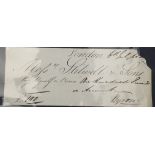 BYRON, George Gordon (1788-1824). Cheque/Payment Request, inscribed in Byron's hand for One