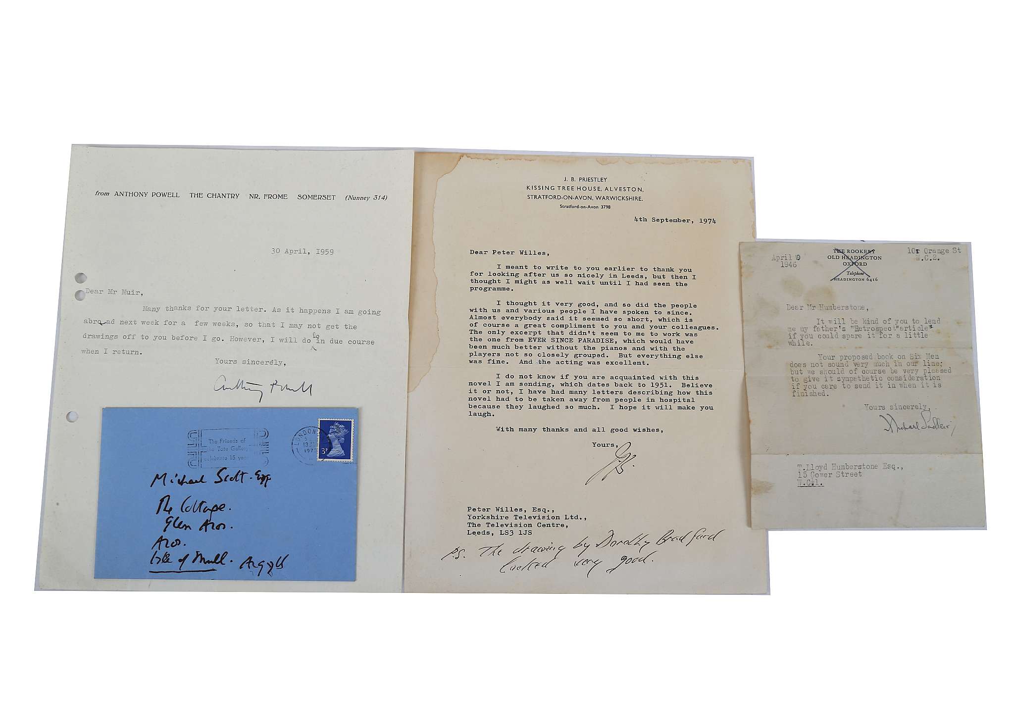 MISCELLANEOUS MANUSCRIPTS. ALS. Constance Sitwell. Michael Sadleir. TLS. (Addressed to Mr. [T.