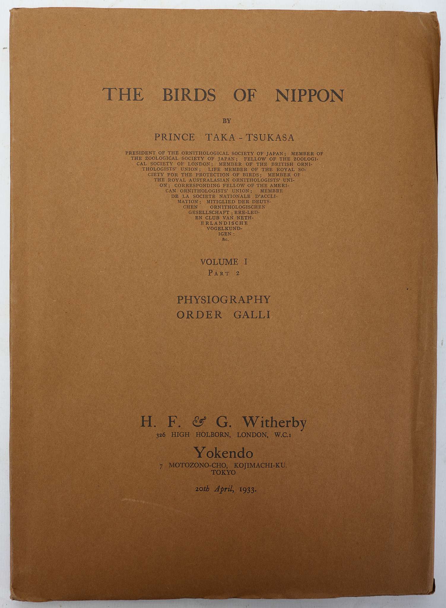 TAKA-TSUKASA, Nobusuke, Prince.  The Birds of Nippon. London & Yokendo: H. F. & G. Witherby, 15th - Image 3 of 8