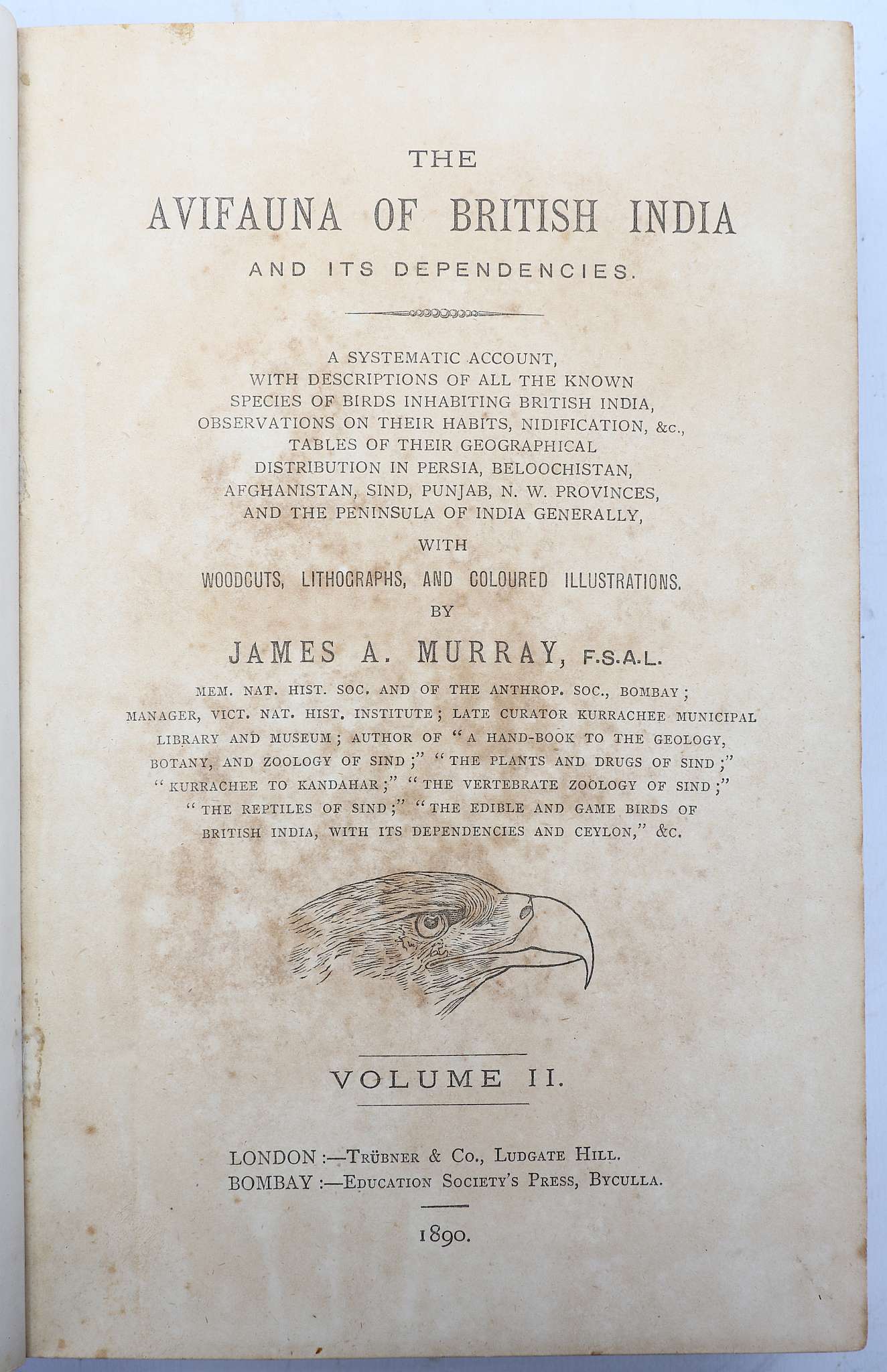 MURRAY, James A. (fl. 1880-90)  The Avifauna of British India and its Dependencies. A Systematic - Image 6 of 8