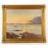 Johansen, mid 20th Century Scandinavian. 'Tondstad at Sunset'. Oil on canvas marine-scape with