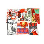 A SET OF 8 VINTAGE SOVIET PROPAGANDA POSTER AND ILLUSTRATIONS, themed on WWII, Red Army and