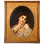 MANNER OF JEAN-BAPTISTE GREUZE A young woman, painted oval oil on canvas 58.9 x 45.4 cm.
