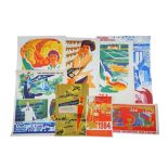 A SET OF 8 VINTAGE SOVIET PROPAGANDA POSTER AND ILLUSTRATIONS, themed on agricultural progress and