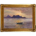 J. Tonstad - Scandinavian school, early 20th Century. 'Sunset Sea View'. Oil on canvas,