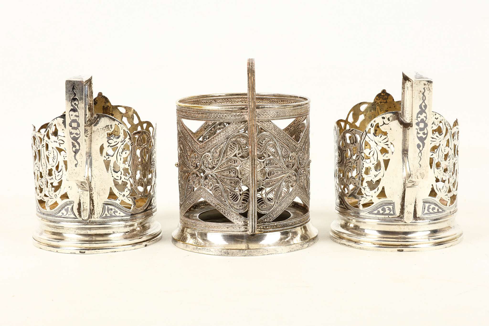 A pair of mid-20th century Russian 875 standard silver tea glass holders, Moscow post-1958 each of - Image 2 of 2