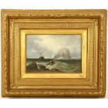 James Webb, Victorian school. 'Dramatic view of seascape'. Oil on canvas, signed. In original gilded