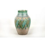 An Art Deco Royal Lancastrian pottery baluster shaped vase, palette in matt green and blue glazes,