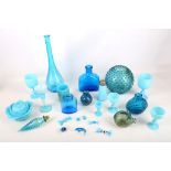 An interesting collection of opaline turquoise and blue glassware, late 19th Century and later, to