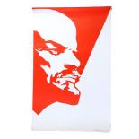 A VINTAGE SOVIET PROPAGANDA POSTER, depicting  Lenin in red on a white ground, printed Ukraine,