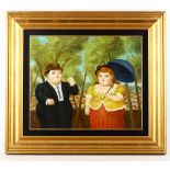 After Fernando Botero (Columbian, b.1932), untitled, late 20th century oil on canvas, depicting a