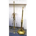 Two Victorian brass telescopic standard lamps, the earlier example having an hexagonal base, the